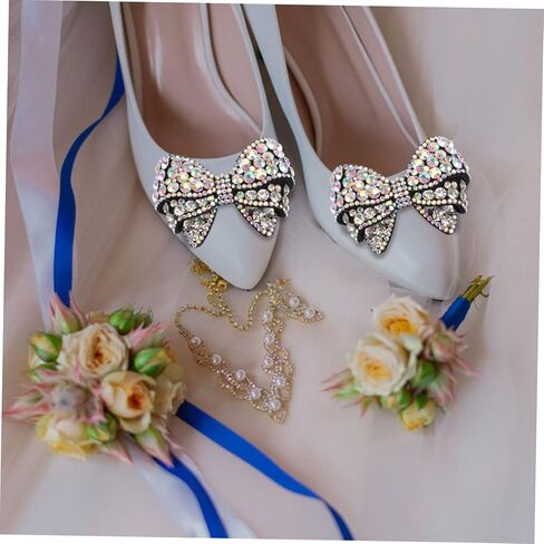 زوج واحد من إكسسوارات الأحذية المزخرفة بعقدة فيونكة عصرية للنساء من حجر الراين للحقائب ذات الكعب المسطح وأكثر خفيفة الوزن وقابلة للحمل للارتداء اليومي والمناسبات in Kuwait