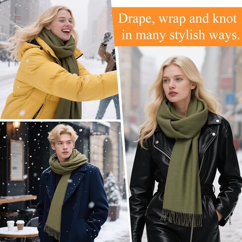 وشاح شرابة من صوف ميرينو 100% للنساء والرجال، أوشحة طويلة للشتاء الدافئ، وشاح كبير للسفر مع صندوق هدايا in Kuwait