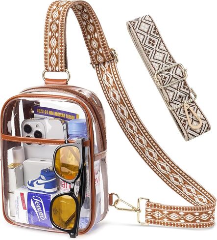 Clear Bag for Stadium Events with 2 Detachable Straps, Sling Bag, Clear Concert Bag for Women/Men, Clear Crossbody Bag, with Adjustable Black & Sunflower Style Straps in Saudi Arabia