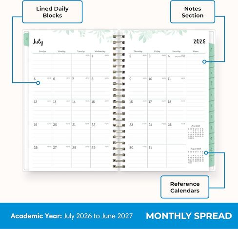 بلو سكاي 2026-2027 تقويم مخطط العام الأكاديمي الأسبوعي والشهري، يوليو 2026 - يونيو 2027، 5 × 8 بوصة، غطاء مرن، سلكي، علامات تبويب مغلفة، لوريل in Saudi Arabia