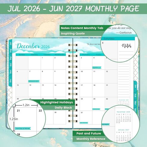 مخطط 2026-2027 - مخطط 2026-2027، مخطط أسبوعي وشهري، يوليو 2026 - يونيو 2027، 6.4 بوصة × 8.5 بوصة، علامات تبويب شهرية، غلاف فني، منظم يومي in Kuwait