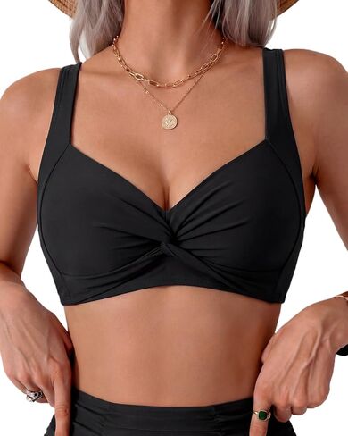 Women's Bikini Top Twist Front V Neck Adjustable Wide Straps Padded Push Up Swim Bathing Suit Tops Only for Women in Kuwait