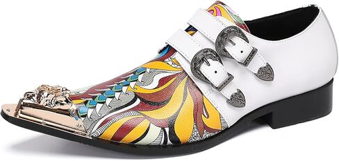 Santimon Mens Loafers Slip On Leather Wedding Dress Metal-Tip Toe Double Buckle Monk Strap Loafers Fashion Casual Party Ballroom Western Mocassins Tuxedo Summer Shoes in Saudi Arabia