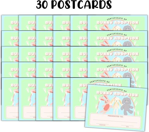 Bunny Rabbit Adoption Certificate 30pk 5x7" Easter Save New Pet Animal Rescue Adopt Milestone Award Basket Stuffed Animal Care Gift Date and Signature Blue Green in Saudi Arabia