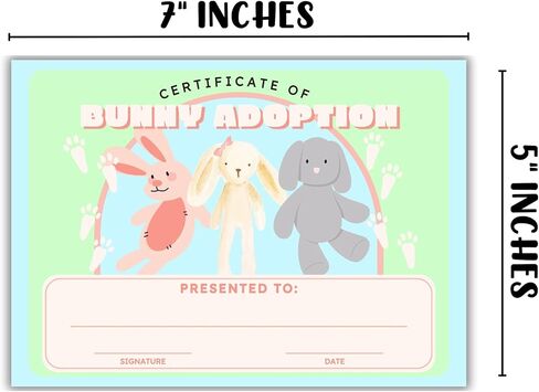 Bunny Rabbit Adoption Certificate 30pk 5x7" Easter Save New Pet Animal Rescue Adopt Milestone Award Basket Stuffed Animal Care Gift Date and Signature Blue Green in Saudi Arabia
