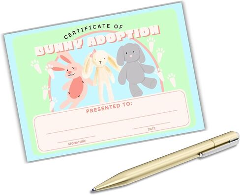Bunny Rabbit Adoption Certificate 30pk 5x7" Easter Save New Pet Animal Rescue Adopt Milestone Award Basket Stuffed Animal Care Gift Date and Signature Blue Green in Saudi Arabia