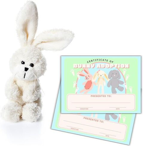 Bunny Rabbit Adoption Certificate 30pk 5x7" Easter Save New Pet Animal Rescue Adopt Milestone Award Basket Stuffed Animal Care Gift Date and Signature Blue Green in Saudi Arabia