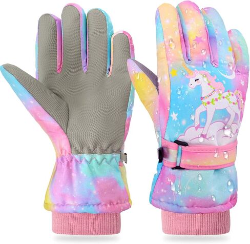 Kids Waterproof Gloves for Girls, Girls Snow Winter Gloves for Cold Weather, Warm Thick Fleece Insulated Kids Ski Gloves for Snowboarding & Sledding, Fits Aged 9-15 in Saudi Arabia