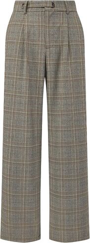 Women's Plaid Work Pant Vintage Houndstooth Wide Leg Straight Long Trousers in Saudi Arabia