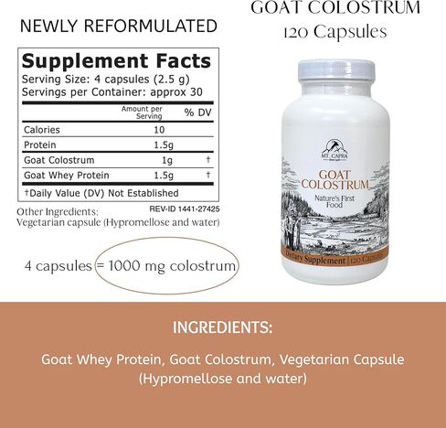 MT. CAPRA SINCE 1928 Goat Milk Colostrum | for a Healthy Immune System, Gut, and Athletic Performance, Grass-Fed, High in Immunoglobulins - 120 Capsules (2900 mg per Serving) in Saudi Arabia