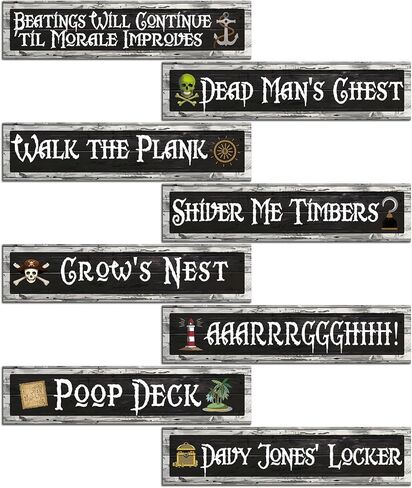 8 Pcs Pirate Sign Cutouts Set Pirate Party Signs Paper Cut Out Double Side Indoor and Outdoor Wall Decorations for Party Theme Events 11.81 x 2.76 Inch in Saudi Arabia