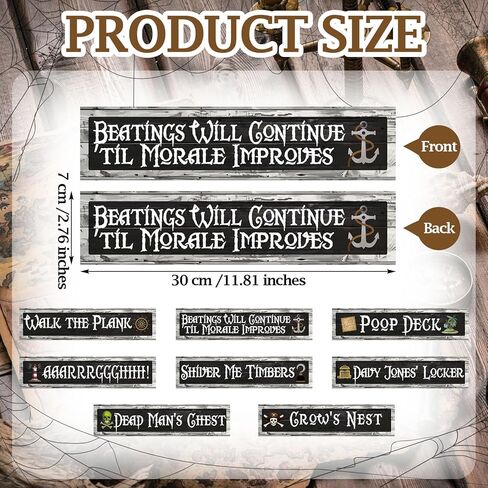 8 Pcs Pirate Sign Cutouts Set Pirate Party Signs Paper Cut Out Double Side Indoor and Outdoor Wall Decorations for Party Theme Events 11.81 x 2.76 Inch in Saudi Arabia