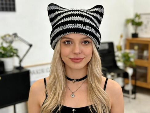 Crochet Hats for Women Cat Ear Beanie Y2K Beanies Vintage Grunge Accessories Slouchy Beanies for Travel Daily Wear in Saudi Arabia