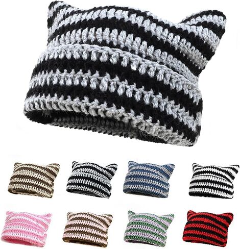 Crochet Hats for Women Cat Ear Beanie Y2K Beanies Vintage Grunge Accessories Slouchy Beanies for Travel Daily Wear in Saudi Arabia