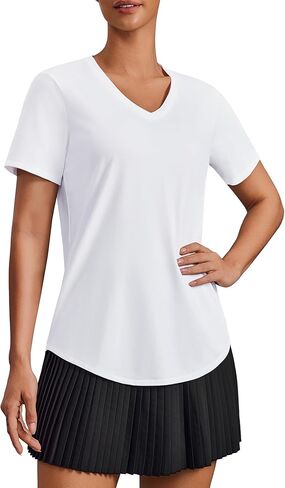 PINSPARK Soft Workout Tops for Women Short Sleeve V Neck Moisture Wicking UPF 50+ Sun Protection Quick Dry Gym Shirts in Kuwait