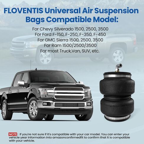 2PCS Universal Air Suspension Spring Double Bellow Standard 5000 lbs 1/8"NPT Single Port Air Ride Strut Assembly for Chevy/GMC/Ram/Ford Trucks (7X2B5813) in Saudi Arabia