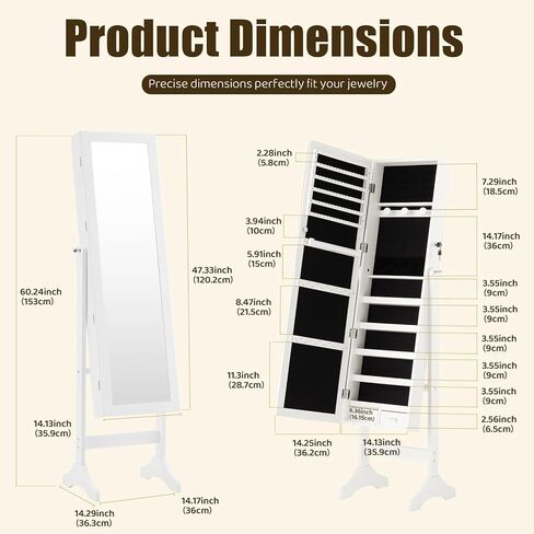 Freestanding Jewelry Armoire Cabinet, 47.3-Inch Full with Enhanced Performance and Practical Design for Everyday Use in Saudi Arabia