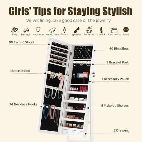 Freestanding Jewelry Armoire Cabinet, 47.3-Inch Full with Enhanced Performance and Practical Design for Everyday Use in Saudi Arabia