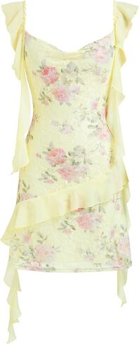 CIDER Women's Floral Mini Dress Ruffle Cowl Neck Cute Summer Dresses Wedding Guest Dress Trendy Date Vacation Outfits in Saudi Arabia