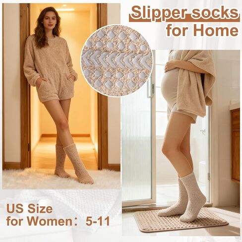 جوارب مضادة للانزلاق للنساء كهدايا، شباشب شتوية دافئة مع مقابض جورب نوم مريح ومنفوش في المستشفى in Kuwait