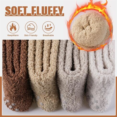 جوارب مضادة للانزلاق للنساء كهدايا، شباشب شتوية دافئة مع مقابض جورب نوم مريح ومنفوش في المستشفى in Kuwait