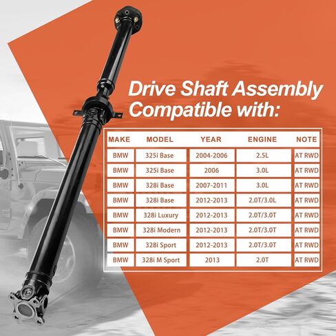 936-339 مجموعة عمود محرك عمود الدفع الخلفي الكامل [ناقل حركة أوتوماتيكي] متوافق مع BMW E90 325i 2006، 328i 2007-2013، استبدل OE 26107551199، 26107527355 in Saudi Arabia