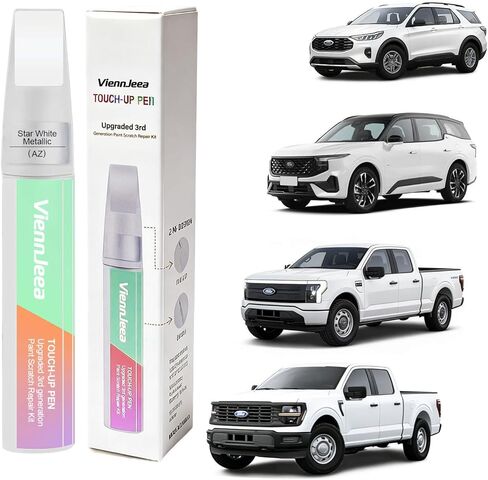 طلاء طلاء السيارة من الجيل الثالث لسيارة Ford (Star White Metallic Tri-Coat(AZ)) طقم إصلاح خدوش طلاء السيارة طرف القلم وفرشاة إصلاح الخدوش 2 في 1 مع أدوات تطبيقها وأوراق الإصلاح in Kuwait