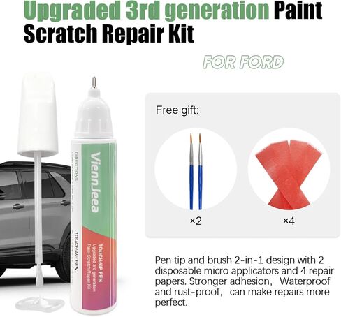 طلاء طلاء السيارة من الجيل الثالث لسيارة Ford (Star White Metallic Tri-Coat(AZ)) طقم إصلاح خدوش طلاء السيارة طرف القلم وفرشاة إصلاح الخدوش 2 في 1 مع أدوات تطبيقها وأوراق الإصلاح in Kuwait