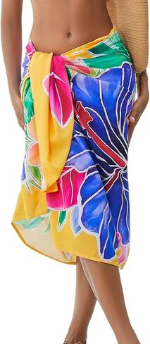 ملابس السباحة النسائية Sarong Beach Cover Up تنورة ملفوفة مطبوعة بفتحة عالية لملابس السباحة البكيني، والعطلات الصيفية والحفلات in Kuwait