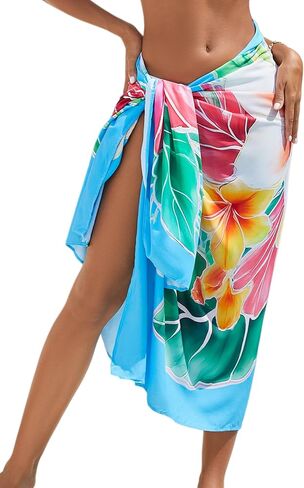 ملابس السباحة النسائية Sarong Beach Cover Up تنورة ملفوفة مطبوعة بفتحة عالية لملابس السباحة البكيني، والعطلات الصيفية والحفلات in Kuwait