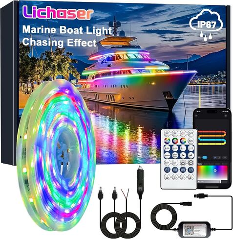 Boat LED Strip Light RGB+IC, Marine LED Light Strip for Pontoon with Remote, Segment App Control Boat Light Waterproof 12V, Cool Stuff for Jon Boat, Bass Boat, Camper, RV (33ft) in Kuwait