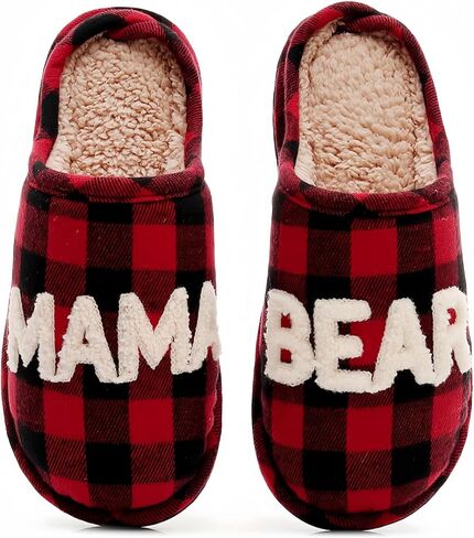 شباشب منقوشة من Mama Papa Bear Buffalo، أحذية منزلية مربعة مبطنة بالصوف دافئة، شباشب شتوية داخلية متطابقة للأزواج وغرفة النوم المنزلية، مريحة وناعمة من إسفنج الذاكرة بتصميم مضاد للانزلاق in Saudi Arabia