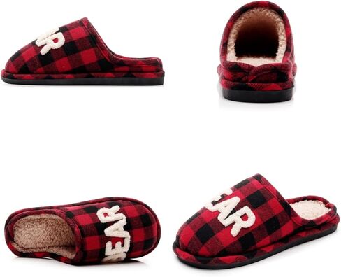 Mama Papa Bear Buffalo Plaid Slippers Cozy Fleece Lined Checkered House Shoes Warm Indoor Winter Slippers Matching Family Couple Home Bedroom Comfy Soft Memory Foam Anti Slip Design in Saudi Arabia