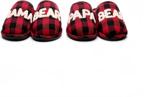 Mama Papa Bear Buffalo Plaid Slippers Cozy Fleece Lined Checkered House Shoes Warm Indoor Winter Slippers Matching Family Couple Home Bedroom Comfy Soft Memory Foam Anti Slip Design in Saudi Arabia