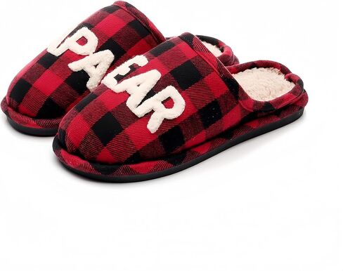 Mama Papa Bear Buffalo Plaid Slippers Cozy Fleece Lined Checkered House Shoes Warm Indoor Winter Slippers Matching Family Couple Home Bedroom Comfy Soft Memory Foam Anti Slip Design in Saudi Arabia