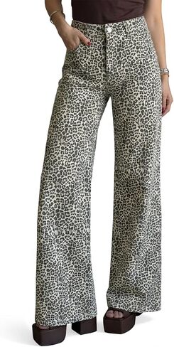 Cicy Bell Womens Wide Leg Jeans High Waisted Leopard Baggy Stretchy Denim Pants with Pockets in Saudi Arabia
