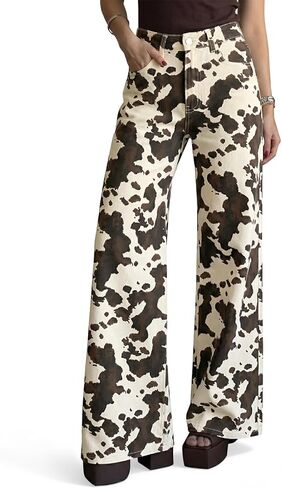 Cicy Bell Womens Wide Leg Jeans High Waisted Leopard Baggy Stretchy Denim Pants with Pockets in Saudi Arabia