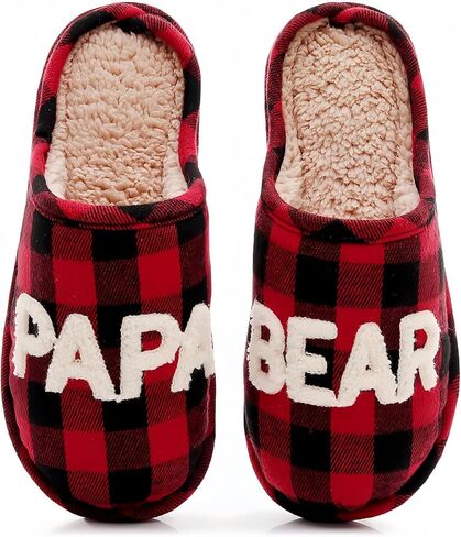 Mama Papa Bear Buffalo Plaid Slippers Cozy Fleece Lined Checkered House Shoes Warm Indoor Winter Slippers Matching Family Couple Home Bedroom Comfy Soft Memory Foam Anti Slip Design in Saudi Arabia