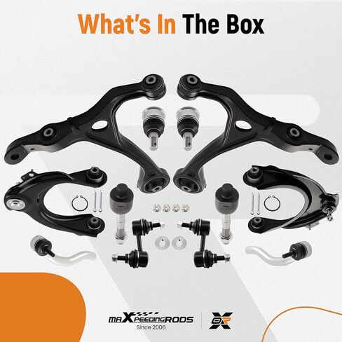 طقم تعليق أمامي 12 قطعة من maxpeedingrods لسيارة Honda Accord 2003-2007 2.4 لتر، 2 ذراع تحكم علوي، 2 ذراع تحكم سفلي، 2 وصلة شريط Sway، 2 وصلة كروية سفلية، 4 قضبان ربط خارجية وداخلية in Saudi Arabia