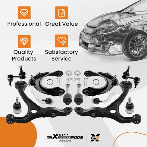 طقم تعليق أمامي 12 قطعة من maxpeedingrods لسيارة Honda Accord 2003-2007 2.4 لتر، 2 ذراع تحكم علوي، 2 ذراع تحكم سفلي، 2 وصلة شريط Sway، 2 وصلة كروية سفلية، 4 قضبان ربط خارجية وداخلية in Saudi Arabia