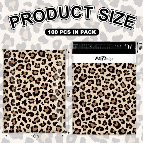 AnyDesign 100 Pcs Cheetah Poly Mailer Mailing Bag 10 x 13 Inch Leopard Self-Sealing Plastic Packaging Envelope Bag for Small Business in Saudi Arabia