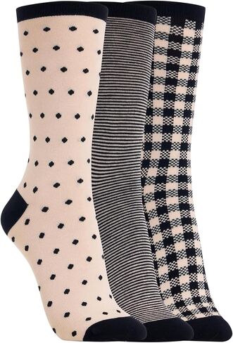 Clarks Women's Checkered Crew Socks 3 Pair, Khaki, Women's 4-10 Shoe in Saudi Arabia