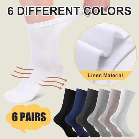 6 Pairs Linen Socks Men Thin Breathable Linen Natural Moisture-wicking Crew Socks for Men Women in Saudi Arabia