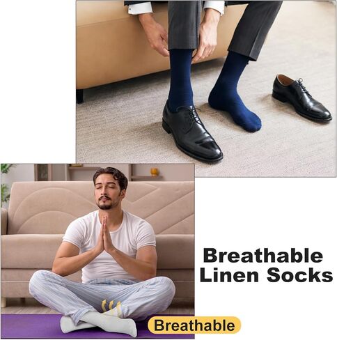 6 Pairs Linen Socks Men Thin Breathable Linen Natural Moisture-wicking Crew Socks for Men Women in Saudi Arabia