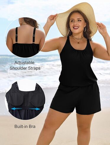 Arolina Women's Plus Size Swim Romper One Piece Swimsuits Modest Bathing Suit with Pockets (S-24W) in Saudi Arabia