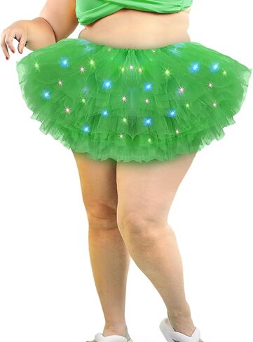 Shihanee Plus Size LED Tutu Skirts Light up Tutus 5 Layered Neon Ballet Dance Skirt for Women 80's Party Costume Glitter in Saudi Arabia