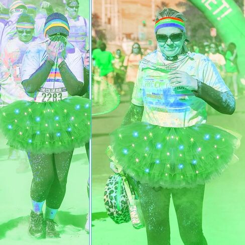 Shihanee Plus Size LED Tutu Skirts Light up Tutus 5 Layered Neon Ballet Dance Skirt for Women 80's Party Costume Glitter in Saudi Arabia