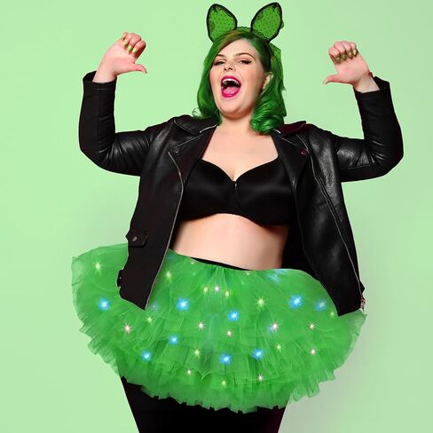 Shihanee Plus Size LED Tutu Skirts Light up Tutus 5 Layered Neon Ballet Dance Skirt for Women 80's Party Costume Glitter in Saudi Arabia