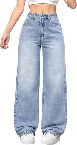 بنطال جينز فضفاض للنساء واسع الساق عصري وفضفاض من قماش الدنيم Y2K Boyfriend Jeans in Saudi Arabia