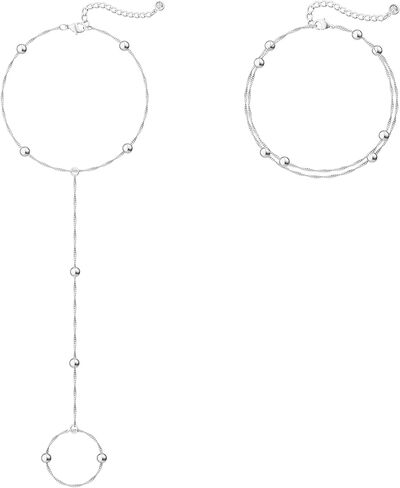 CHESKY الفضة سلسلة اليد أساور للنساء مجموعة - لذيذ الفضة مطلي البنصر سوار كومة سلاسل اليد قابل للتعديل دائم مطرز أساور العصرية هدية مجوهرات بسيطة للنساء in Kuwait